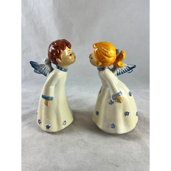 Papier Mâché Kissing Angels Figurines Musical Holiday Decor Japan Vintage - Picture 6 of 10